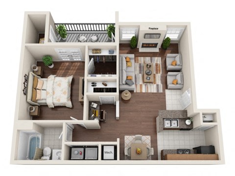 Floor plan for 1 bed, 1 bath, 850 sqft